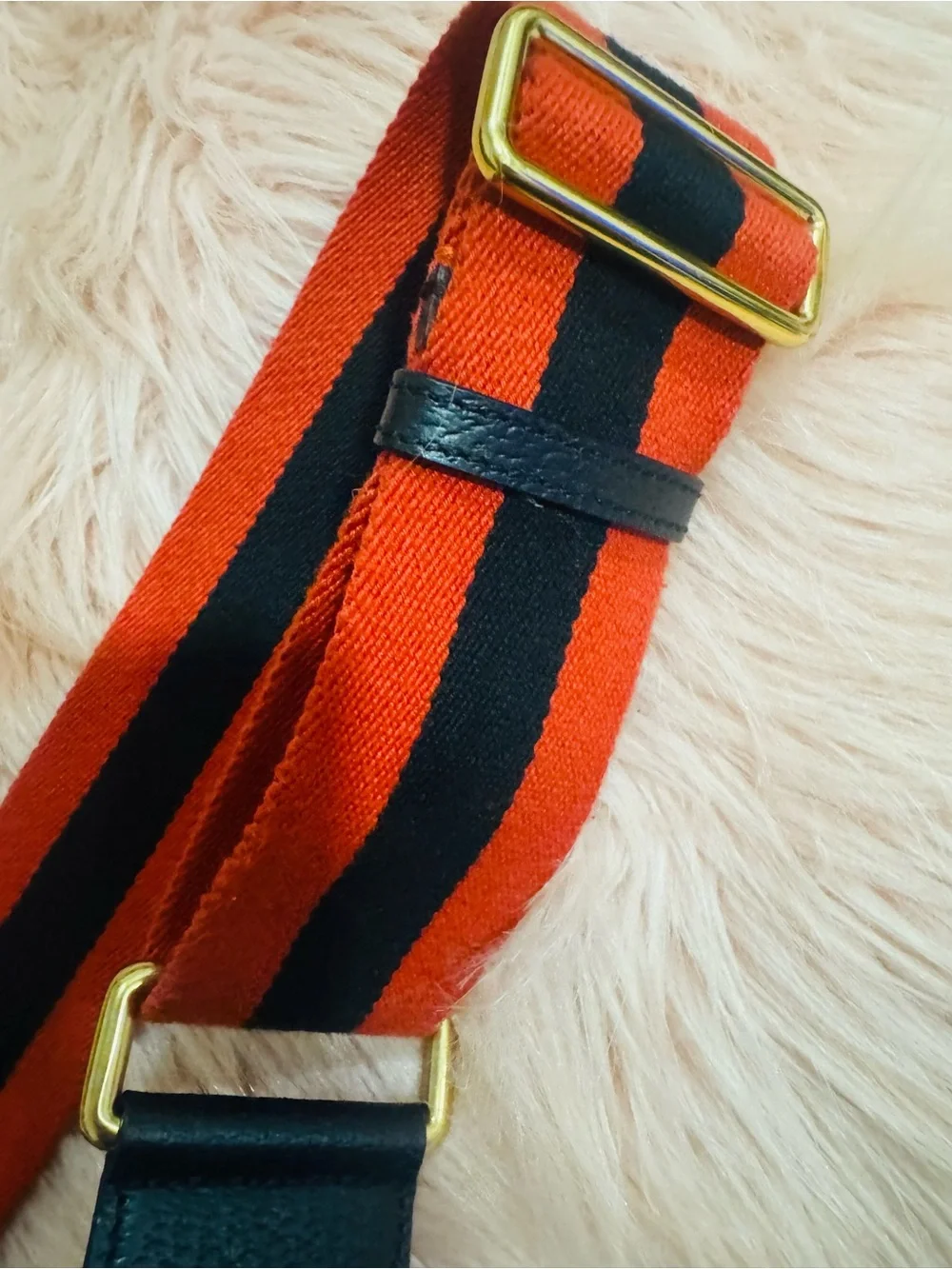 Gucci Red and Black Striped Messenger Strap with Gold Hardware